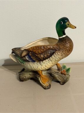 Hand-Painted Mallard Duck Ceramic Planter  vintage Enesco Japan